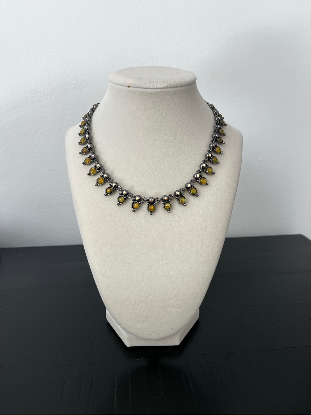 Yellow Stone Silver-Tone Drop Necklace